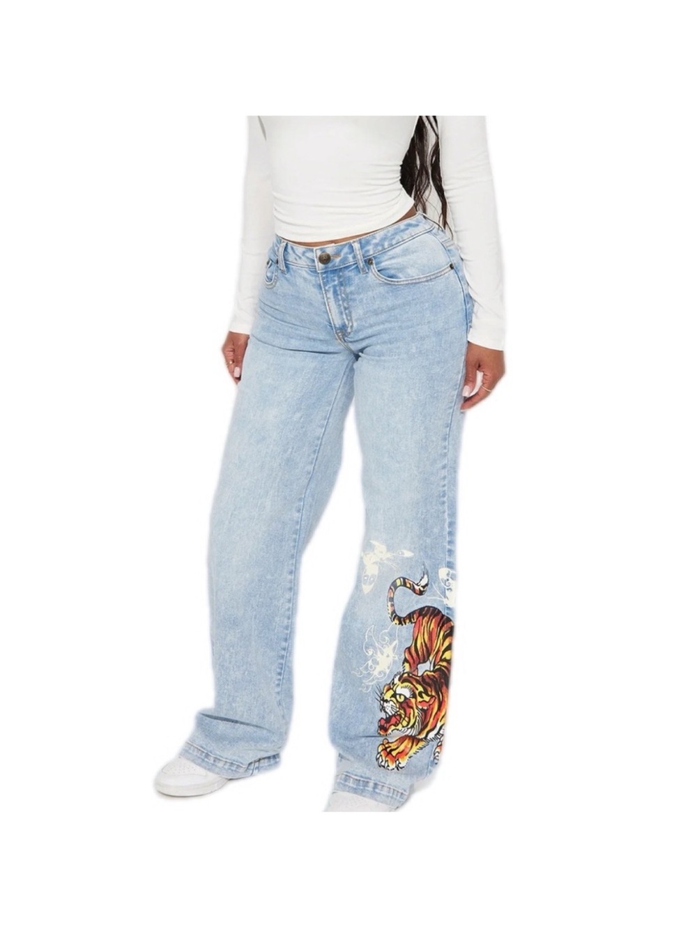 Ed Hardy Light Blue Wide-Leg Jeans with Tiger Motif